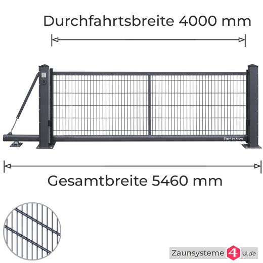 SLIGHT Schiebetor mit Doppelstab-Füllung, 4000mm Durchfahrtsbreite, in verschiedenen Ausführungen