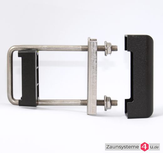 Haltebügel mit Kunststoffabdeckung für DS-Zaunpfähle B in zwei Ausführungen