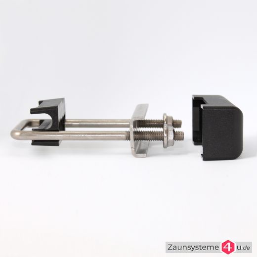 Haltebügel mit Kunststoffabdeckung für DS-Zaunpfähle B in zwei Ausführungen