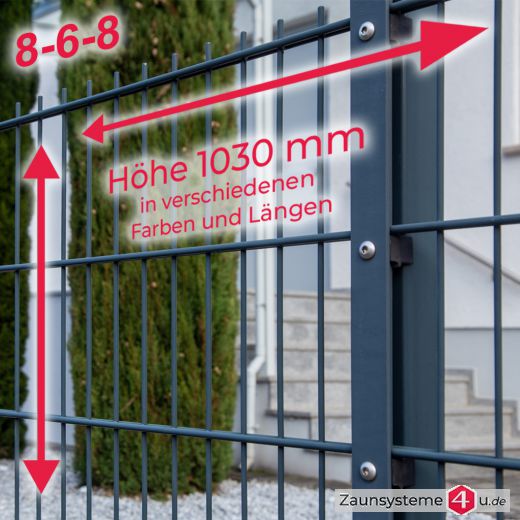 INDUSTRIE 8-6-8 Doppelstab Zaunsets 1030 mm Höhe in verschiedenen Farben und Längen