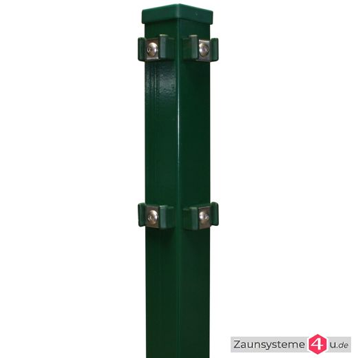 DS-Eckpfahl 60x60mm Klemmhalter mit Bodenplatte verzinkt + grün