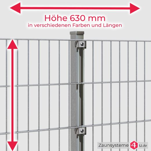 INDUSTRIE 6-5-6 Doppelstab Zaunsets 630 mm Höhe verzinkt in verschiedenen Längen