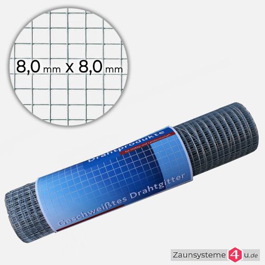 Punktgeschweißtes Gitter 8,0 x 8,0 x 0,80 mm 100cm x 25 m feuerverzinkt