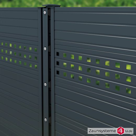 Paneelzaun Element Glattblech mit Lochblechreihe anthrazit 1350 mm Breite in verschiedenen Höhen