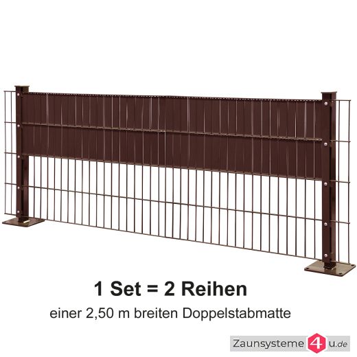 Sichtschutz-Komplettset Klick-Elemente braun für 6-5-6er Doppelstabmatten - für 2 Reihen à 2,5m
