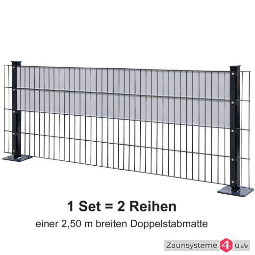 Sichtschutz-Komplettset Klick-Elemente Lichtgrau für 6-5-6er Doppelstabmatten - für 2 Reihen à 2,5m
