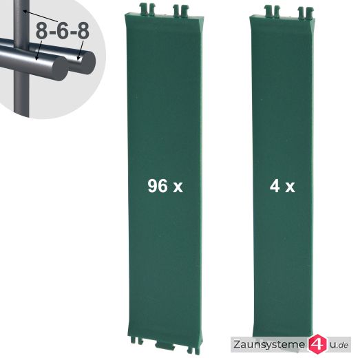 Sichtschutz-Komplettset Klick-Elemente grün für 8-6-8er Doppelstabmatten - für 2 Reihen à 2,5m