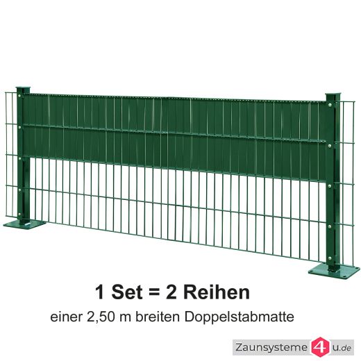 Sichtschutz-Komplettset Klick-Elemente grün für 8-6-8er Doppelstabmatten - für 2 Reihen à 2,5m