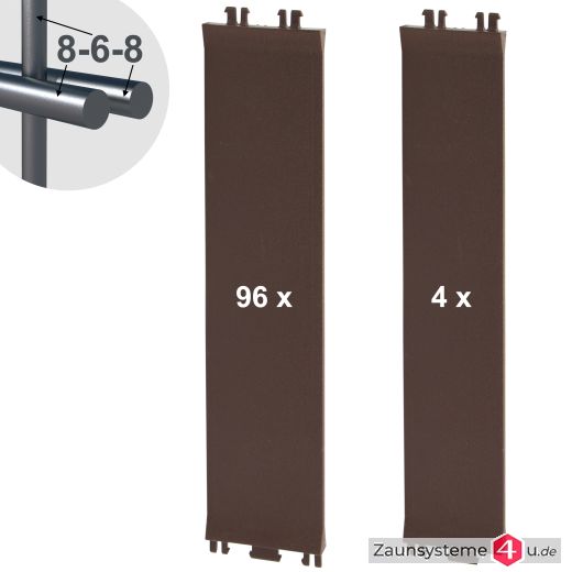 Sichtschutz-Komplettset Klick-Elemente braun für 8-6-8er Doppelstabmatten - für 2 Reihen à 2,5m
