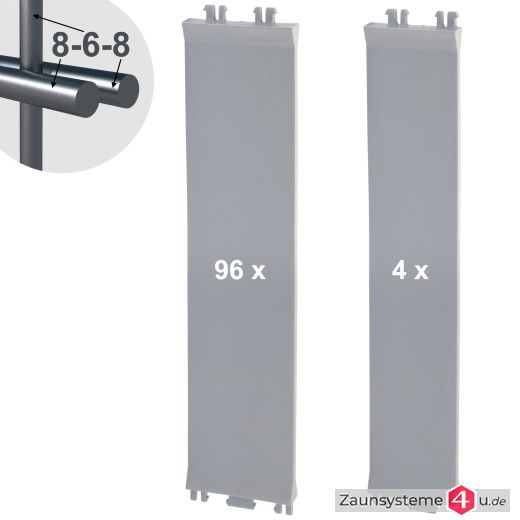 Sichtschutz-Komplettset Klick-Elemente Lichtgrau für 8-6-8er Doppelstabmatten - für 2 Reihen à 2,5m
