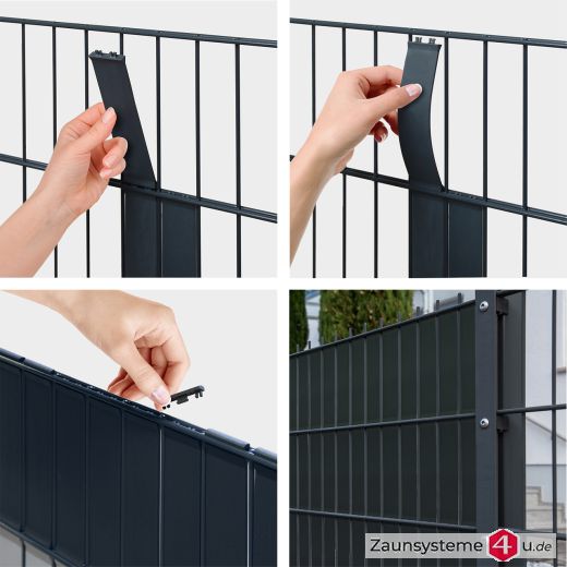 Sichtschutz-Komplettset Klick-Elemente Lichtgrau für 8-6-8er Doppelstabmatten - für 2 Reihen à 2,5m