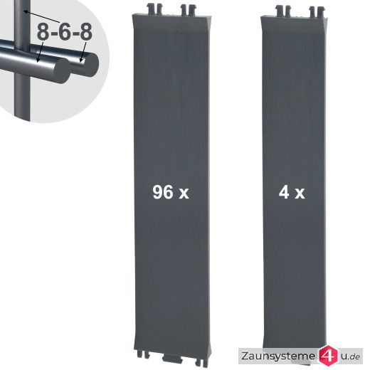 Sichtschutz-Komplettset Klick-Elemente Anthrazitgrau für 8-6-8er Doppelstabmatten - für 2 Reihen à 2,5m