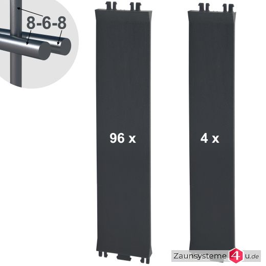 Sichtschutz-Komplettset Klick-Elemente Anthrazitschwarz für 8-6-8er Doppelstabmatten - für 2 Reihen à 2,5m