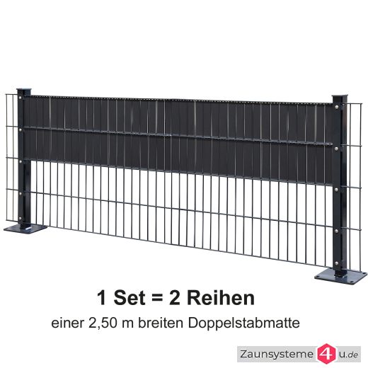 Sichtschutz-Komplettset Klick-Elemente Anthrazitschwarz für 8-6-8er Doppelstabmatten - für 2 Reihen à 2,5m