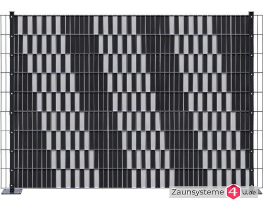 Sichtschutz-Komplettset Klick-Elemente Anthrazitschwarz für 8-6-8er Doppelstabmatten - für 2 Reihen à 2,5m