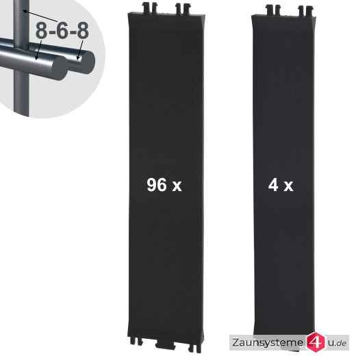 Sichtschutz-Komplettset Klick-Elemente Schwarz für 8-6-8er Doppelstabmatten - für 2 Reihen à 2,5m