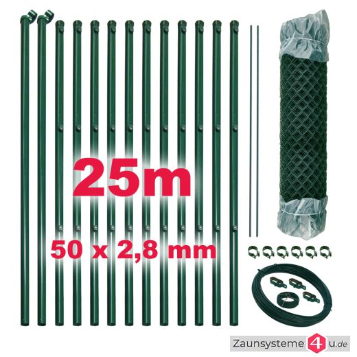 Maschendraht Komplett-Zaunset 50x50x2,8mm grün 25m Länge in versch. Höhen