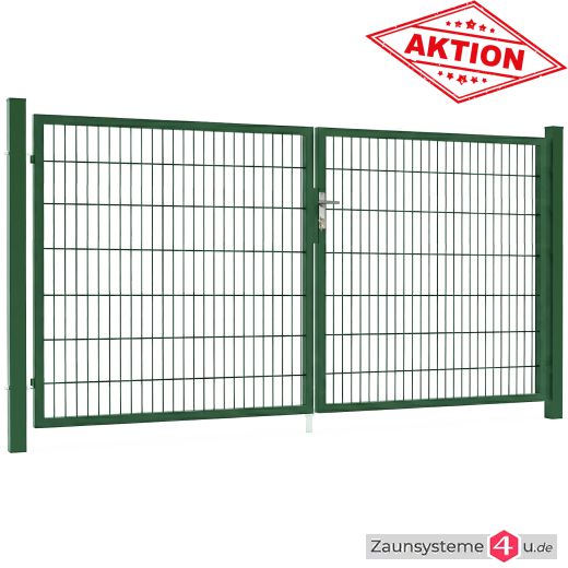 Aktions-Doppelstab-Doppeltor 3000 mm Breite verzinkt + pulverbeschichtet grün