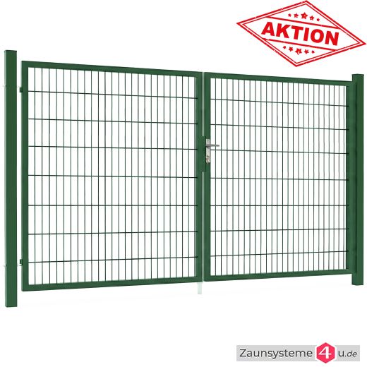 Aktions-Doppelstab-Doppeltor 3000 mm Breite verzinkt + pulverbeschichtet grün