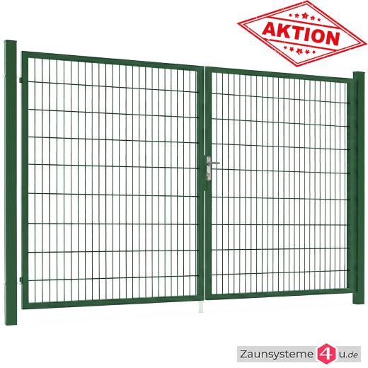 Aktions-Doppelstab-Doppeltor 3000 mm Breite verzinkt + pulverbeschichtet grün