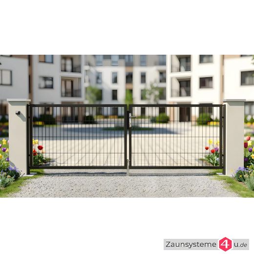 Aktions-Doppelstab-Doppeltor 3000 mm Breite verzinkt + pulverbeschichtet grün