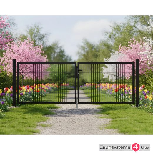 Aktions-Doppelstab-Doppeltor 3000 mm Breite verzinkt + pulverbeschichtet grün