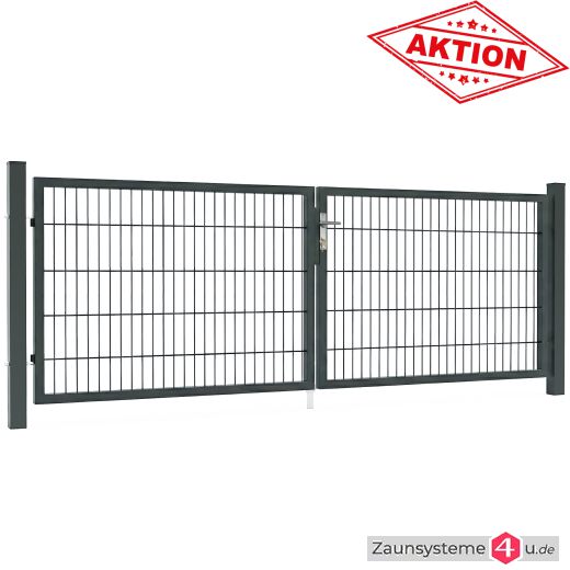 Aktions-Doppelstab-Doppeltor 3000 mm Breite verzinkt + pulverbeschichtet anthrazitgrau