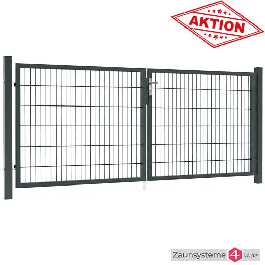Aktions-Doppelstab-Doppeltor 3000 mm Breite verzinkt + pulverbeschichtet anthrazitgrau