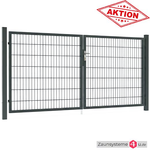 Aktions-Doppelstab-Doppeltor 3000 mm Breite verzinkt + pulverbeschichtet anthrazitgrau