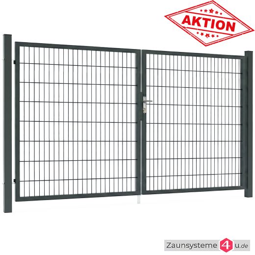 Aktions-Doppelstab-Doppeltor 3000 mm Breite verzinkt + pulverbeschichtet anthrazitgrau