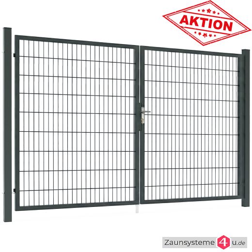 Aktions-Doppelstab-Doppeltor 3000 mm Breite verzinkt + pulverbeschichtet anthrazitgrau