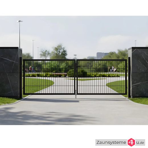 Aktions-Doppelstab-Doppeltor 3000 mm Breite verzinkt + pulverbeschichtet anthrazitgrau