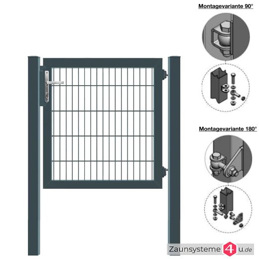 MATTERA Doppelstabtor 1000 mm Breite verzinkt + anthrazitgrau Pfosten 60x60 mm