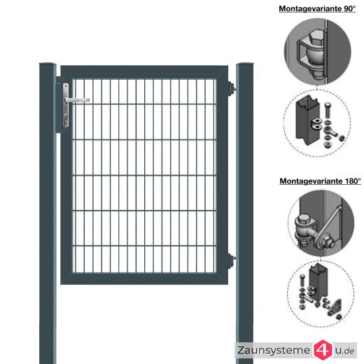MATTERA Doppelstabtor 1000 mm Breite verzinkt + anthrazitgrau Pfosten 60x60 mm