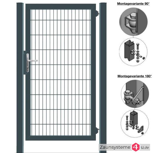 MATTERA Doppelstabtor 1000 mm Breite verzinkt + anthrazitgrau Pfosten 80x80 mm
