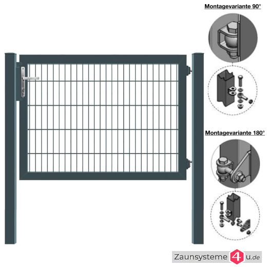 MATTERA Doppelstabtor 1500 mm Breite verzinkt + anthrazitgrau Pfosten 80x80 mm