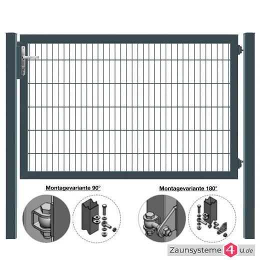 MATTERA Doppelstabtor 2000 mm Breite verzinkt + anthrazitgrau Pfosten 60x60 mm