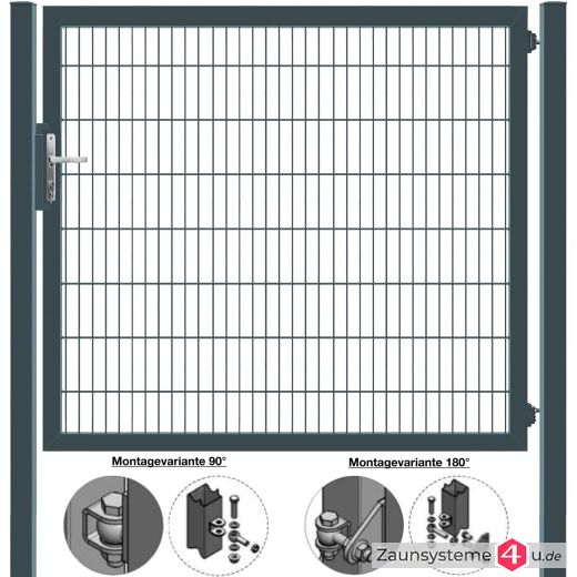 MATTERA Doppelstabtor 2000 mm Breite verzinkt + anthrazitgrau Pfosten 60x60 mm