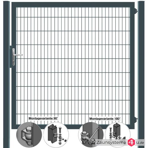 MATTERA Doppelstabtor 2000 mm Breite verzinkt + anthrazitgrau Pfosten 60x60 mm