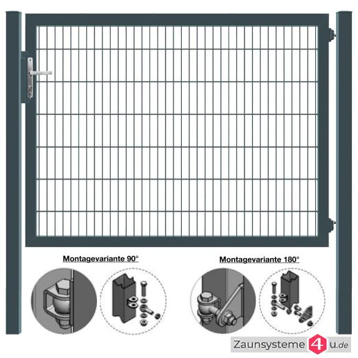 MATTERA Doppelstabtor 2000 mm Breite verzinkt + anthrazitgrau Pfosten 80x80 mm