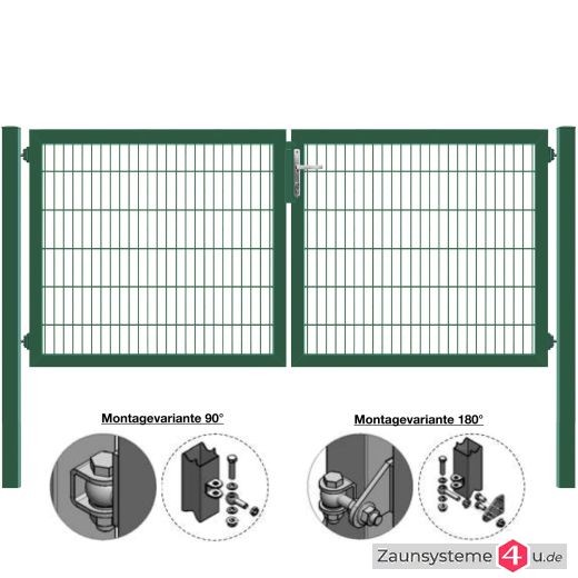 MATTERA Doppelstab-Doppeltor 3000 (1500+1500) mm Breite verzinkt + grün Pfosten 60x60 mm