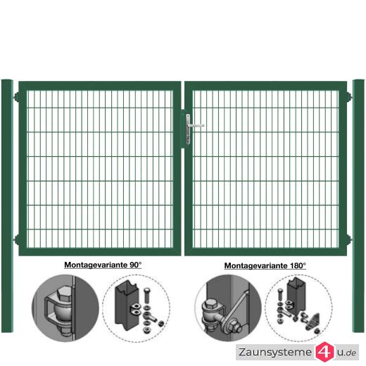 MATTERA Doppelstab-Doppeltor 3000 (1500+1500) mm Breite verzinkt + grün Pfosten 60x60 mm