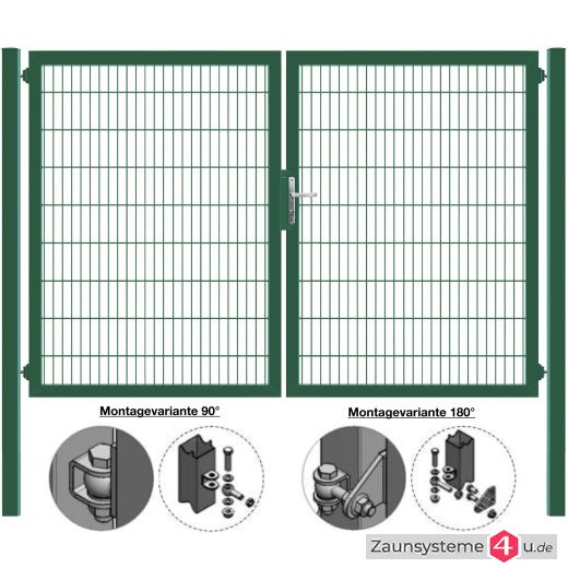 MATTERA Doppelstab-Doppeltor 3000 (1500+1500) mm Breite verzinkt + grün Pfosten 60x60 mm