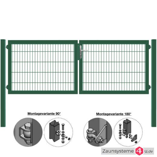 MATTERA Doppelstab-Doppeltor 3000 (1500+1500) mm Breite verzinkt + grün Pfosten 80x80 mm