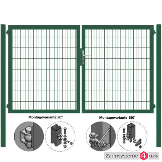 MATTERA Doppelstab-Doppeltor 3000 (1500+1500) mm Breite verzinkt + grün Pfosten 80x80 mm