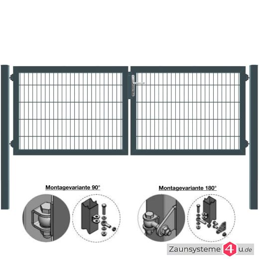 MATTERA Doppelstab-Doppeltor 3000 (1500+1500) mm Breite verzinkt + anthrazit Pfosten 60x60 mm