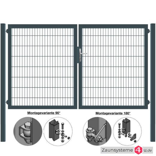 MATTERA Doppelstab-Doppeltor 3000 (1500+1500) mm Breite verzinkt + anthrazit Pfosten 60x60 mm