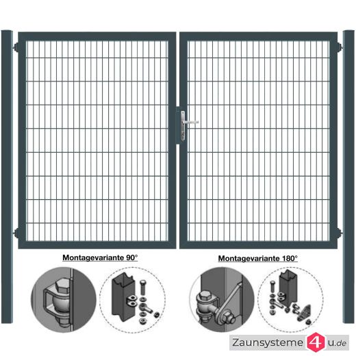 MATTERA Doppelstab-Doppeltor 3000 (1500+1500) mm Breite verzinkt + anthrazit Pfosten 60x60 mm