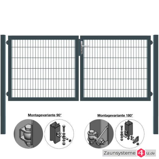 MATTERA Doppelstab-Doppeltor 3000 (1500+1500) mm Breite verzinkt + anthrazit Pfosten 80x80 mm