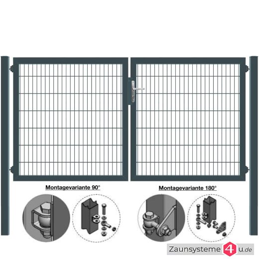 MATTERA Doppelstab-Doppeltor 3000 (1500+1500) mm Breite verzinkt + anthrazit Pfosten 80x80 mm
